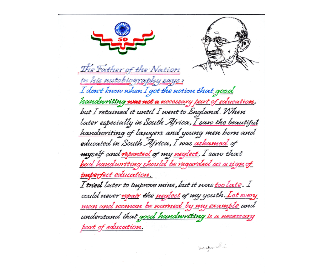 Mahatma Gandhi's Qoute on Handwriting